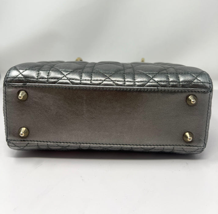 Dior Lady Cannage Leather Handbag Metallic Silver small