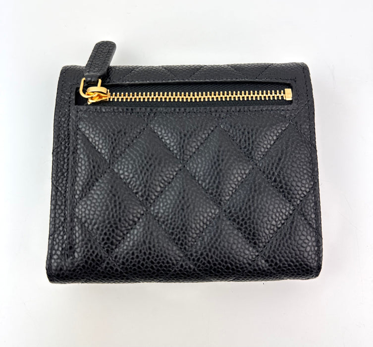 Chanel Caviar Quilted Compact Flap Wallet Black