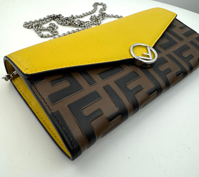 Fendi Continental Wallet with Chain in Yellow Leather