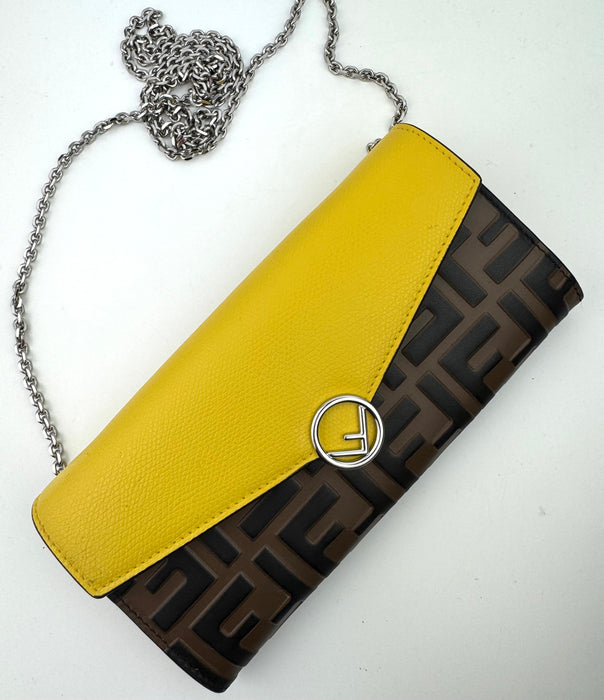 Fendi Continental Wallet with Chain in Yellow Leather