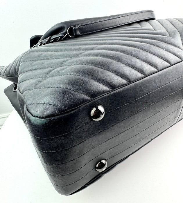 Chanel So Black Classic Flap Shopping Tote Chevron Lambskin Large