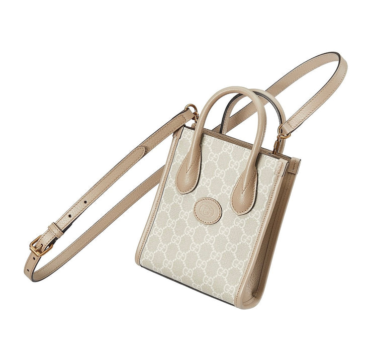 Gucci GG Supreme Monogram Textured Calfskin Mini Retro Interlocking G Tote Bag