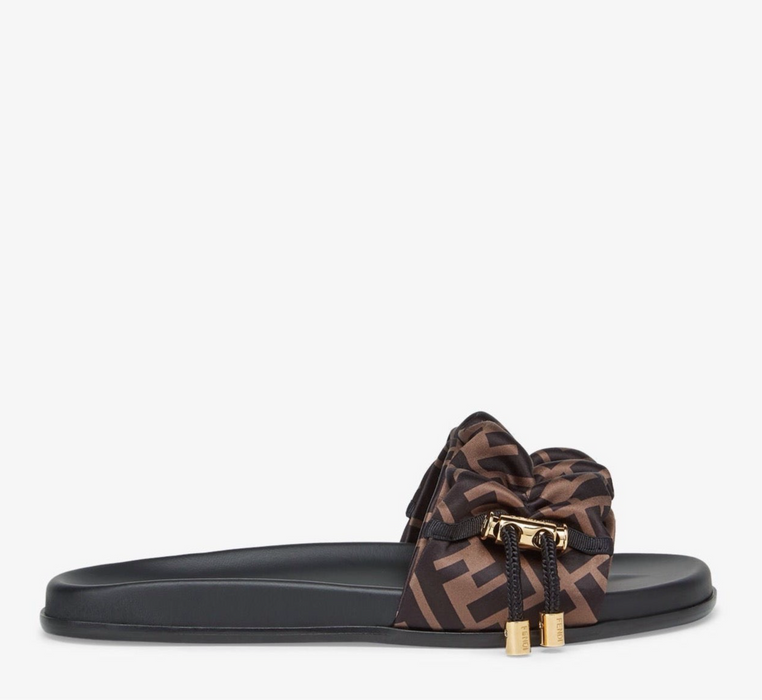 Fendi Feel Brown Satin Slides