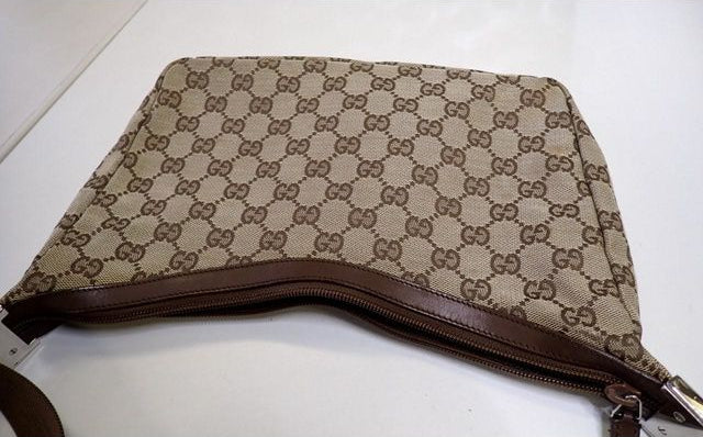 Gucci Gg Canvas Leather Shoulder Bag Beige