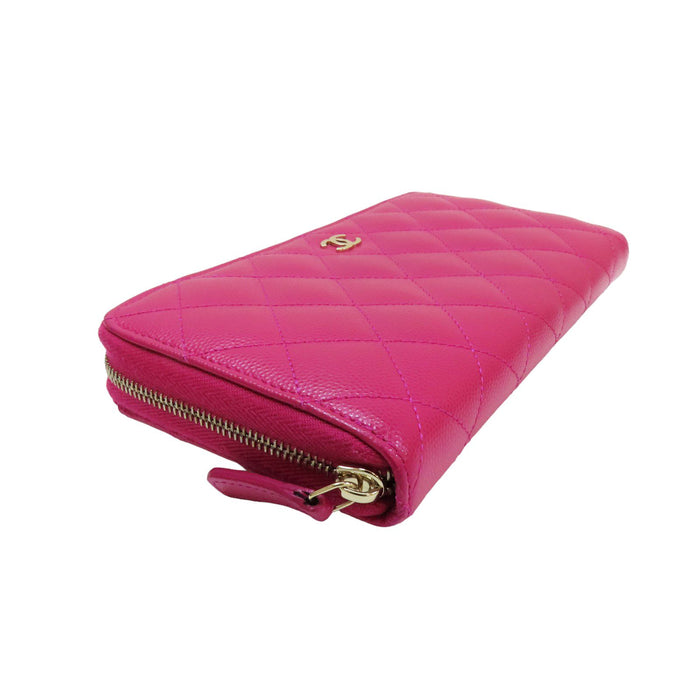 Chanel Caviar Zip Around Long Wallet Pink
