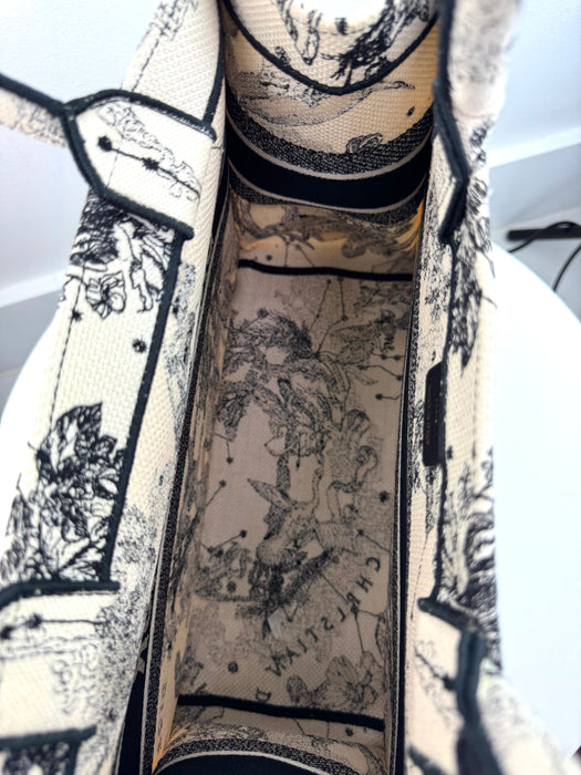 Dior Canvas Embroidered Small Toile De Jouy Book Tote Latte