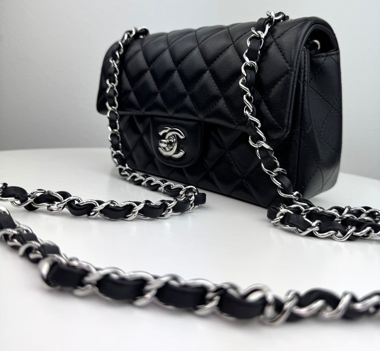 Chanel Classic Mini Flap Bag in Black with Silver hardware