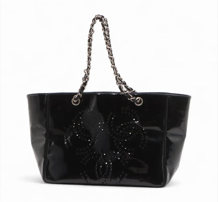 Chanel Perforated CC Logo Patent Leather Chain Handle Tote