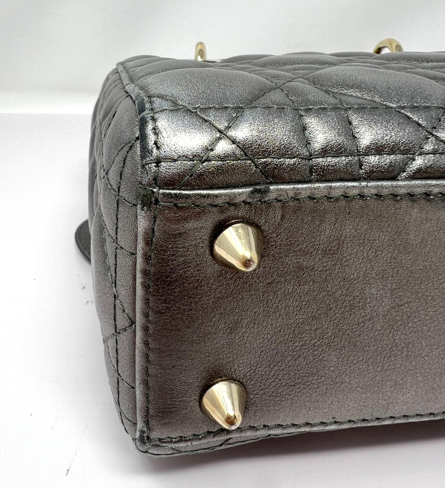 Dior Lady Cannage Leather Handbag Metallic Silver small