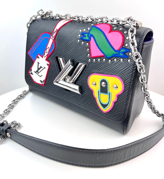 Louis Vuitton Epi Travel Stickers Twist Shoulder Bag MM Black