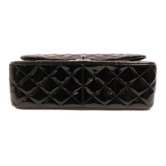 Chanel Black Jumbo Patent Leather Double Flap Silver hardware