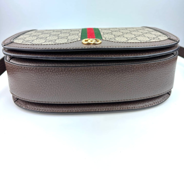 Gucci GG Supreme Monogram Web Ophidia Flap Messenger Bag Brown