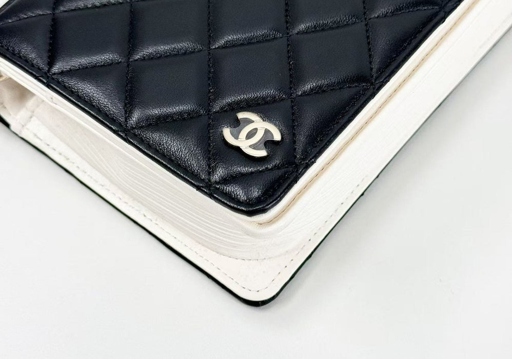 Chanel Lambskin Quilted Book Wallet On Chain WOC Black