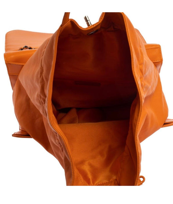 Chanel Orange Leather Grocery By Chanel Drawstring Flap Bag