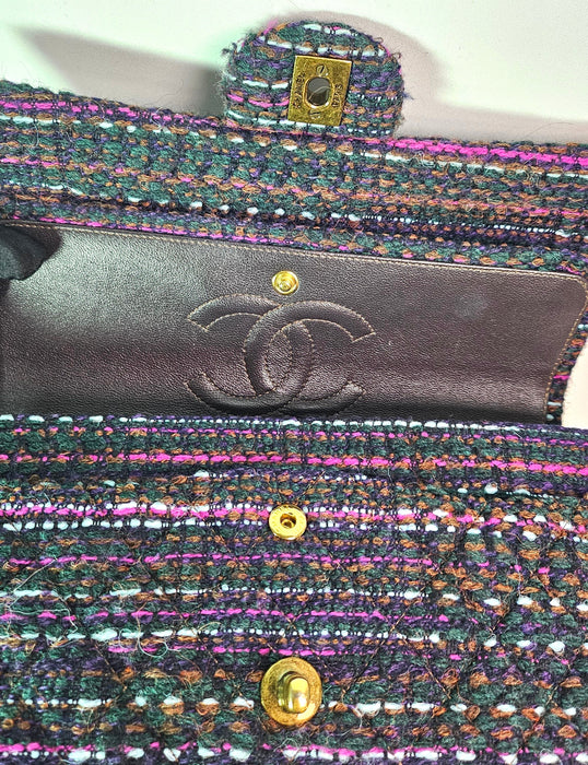 Chanel Classic Double Multicolor Quilted Tweed with Gold hardware
