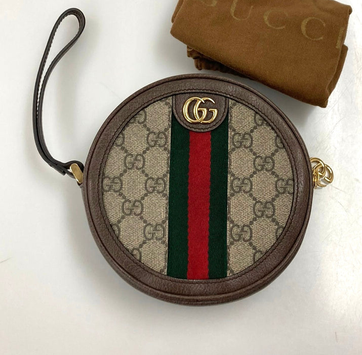 GG Supreme gucci Monogram Web Ophidia Circle Wristlet Beige