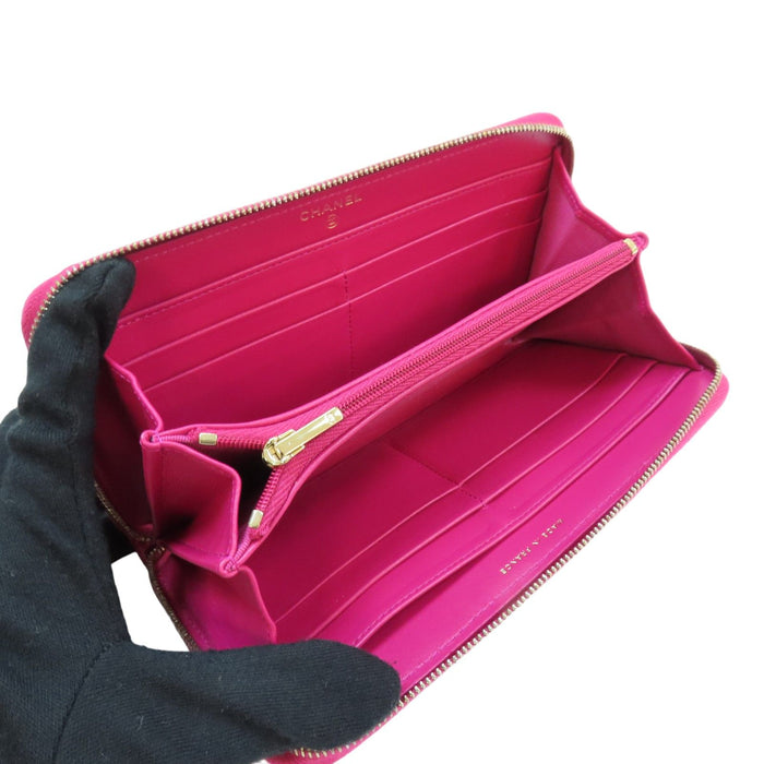 Chanel Caviar Zip Around Long Wallet Pink