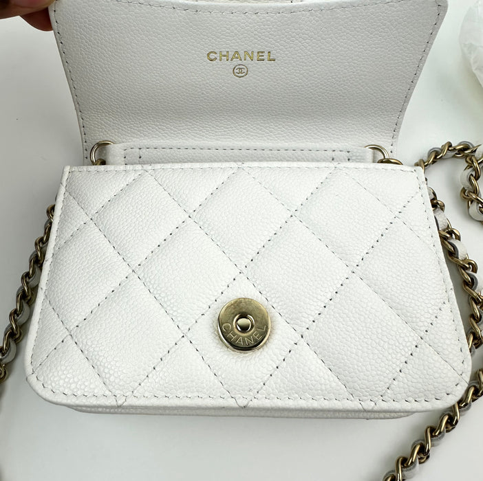 Chanel Caviar Quilted Flap Card Holder On Chain white