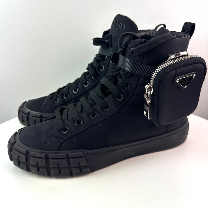 Prada Wheel Re-Nylon High-Top Sneakers with Zipper