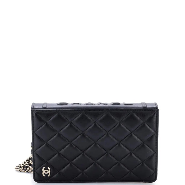 Chanel Lambskin Quilted Book Wallet On Chain WOC Black