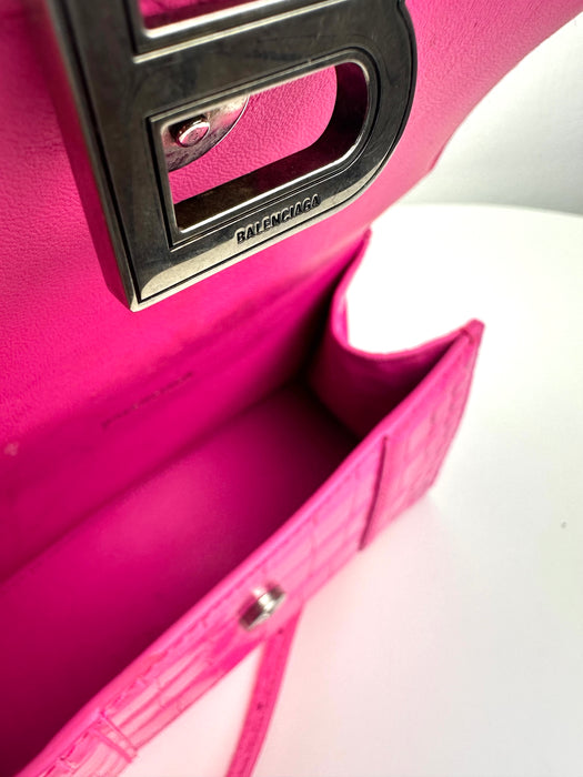 Balenciaga Pink Croc Embossed Hourglass XS Top-handle Bag