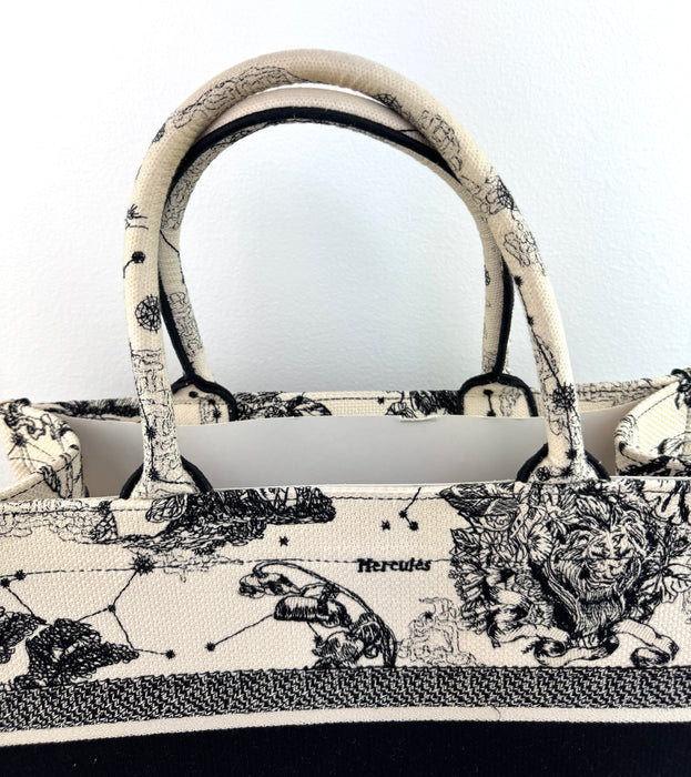 Dior Canvas Embroidered Small Toile De Jouy Book Tote Latte