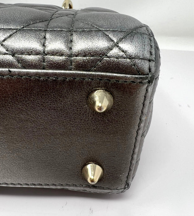 Dior Lady Cannage Leather Handbag Metallic Silver small