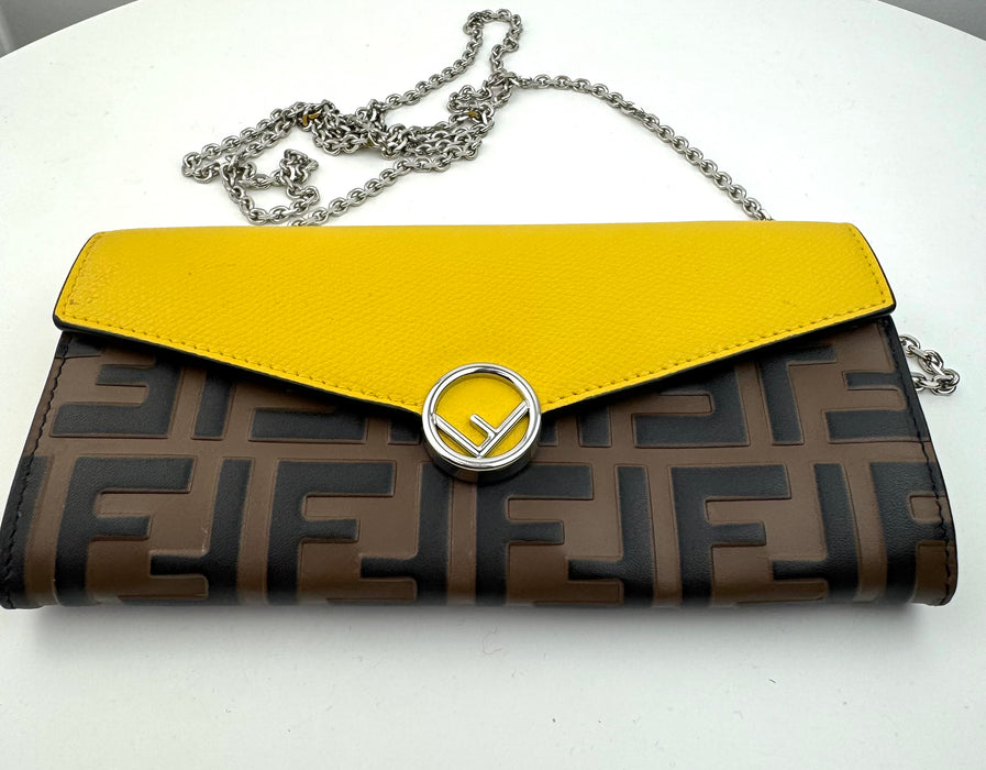 Fendi Continental Wallet with Chain in Yellow Leather
