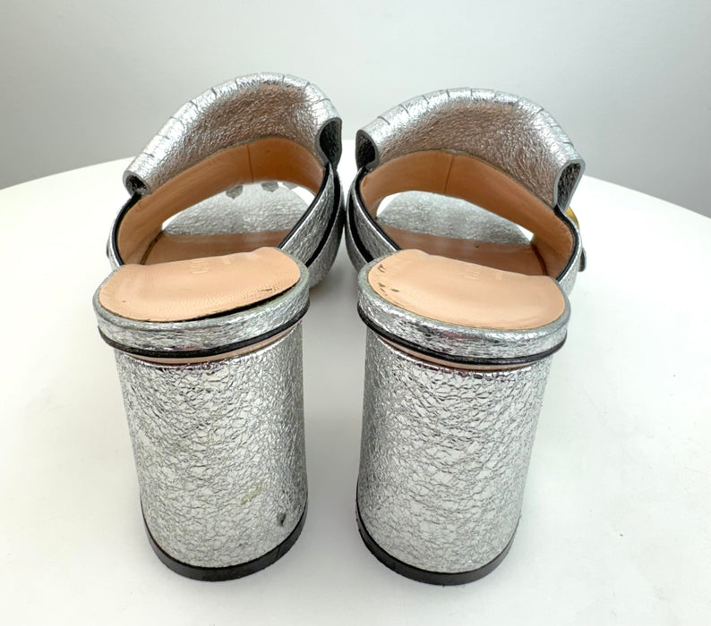 Gucci Marmont Fringe Mules silver