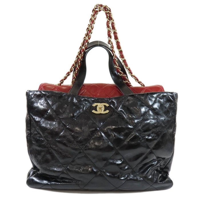 Chanel Black/Red Quilted Glazed Leather Large Portobello Tote