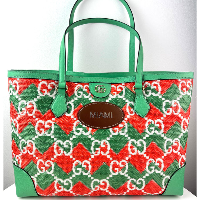 Gucci Ophidia GG Raffia Shoulder Bag/Tote, Limited Edition "Miami”