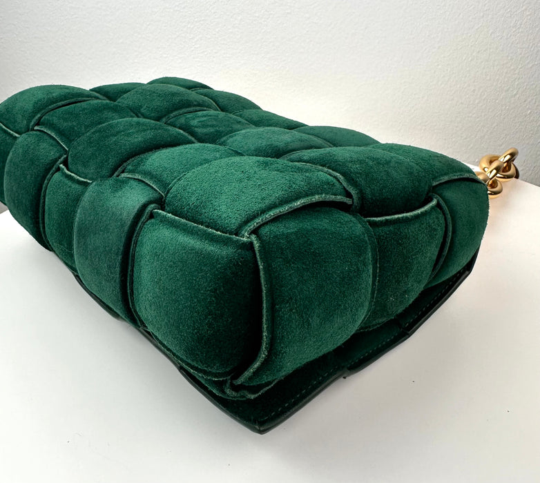 Bottega Veneta Chain Cassette Padded Suede Shoulder Bag Green