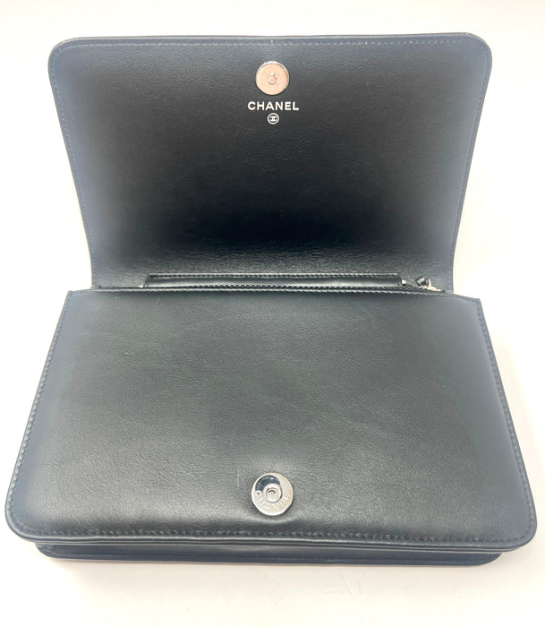 Chanel Black Patent Leather Crystal CC Wallet on a Chain