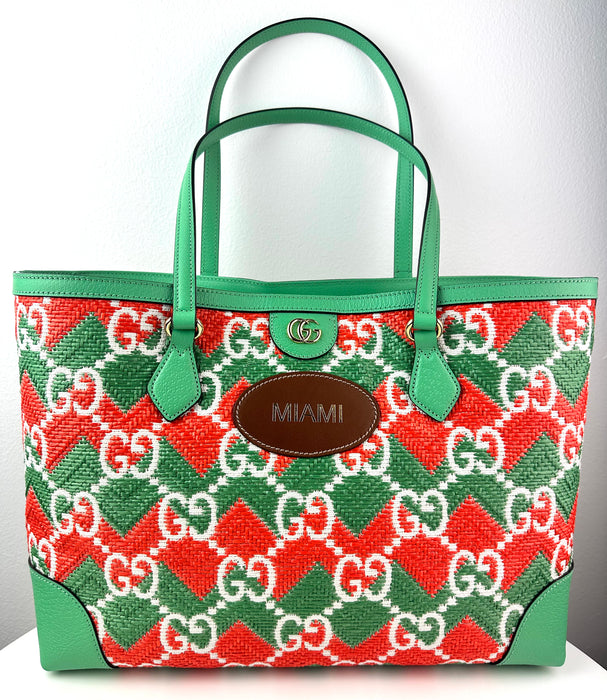 Gucci Ophidia GG Raffia Shoulder Bag/Tote, Limited Edition "Miami”