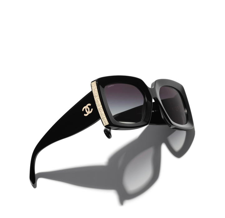 Chanel Black Rectangle Sunglasses with Gold