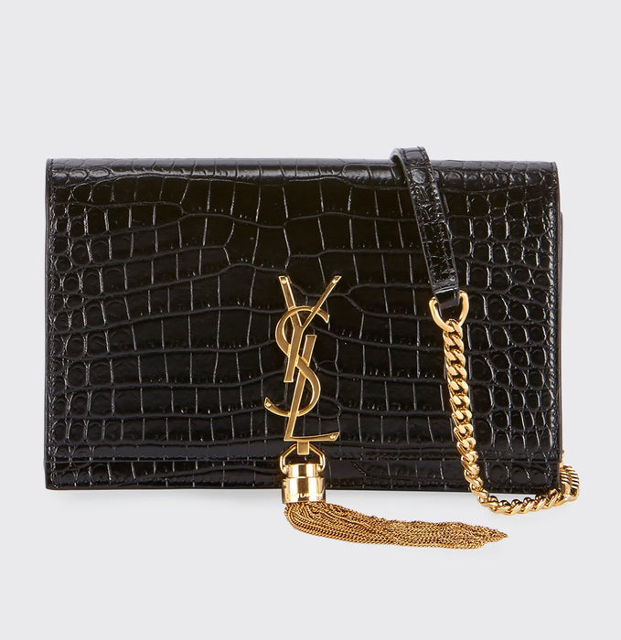 Saint Laurent Monogram Kate Tassel Wallet On Chain Croc Embossed