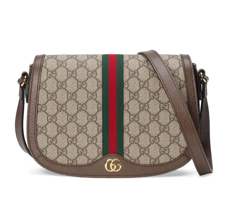 Gucci GG Supreme Monogram Web Ophidia Flap Messenger Bag Brown