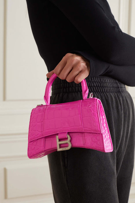 Balenciaga Pink Croc Embossed Hourglass XS Top-handle Bag