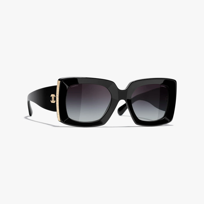 Chanel Black Rectangle Sunglasses with Gold