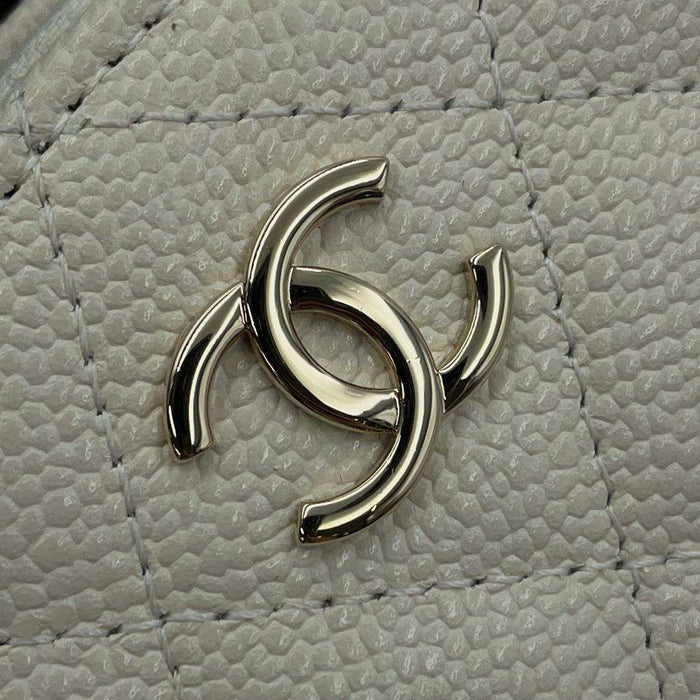 Chanel Caviar White  Top Handle Small Round Vanity Case Gold Hardware,