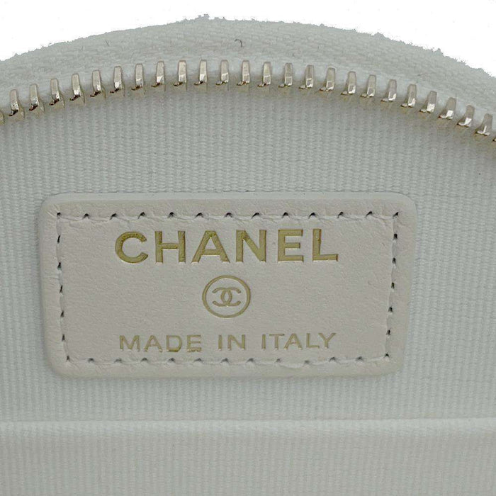 Chanel Caviar White  Top Handle Small Round Vanity Case Gold Hardware,
