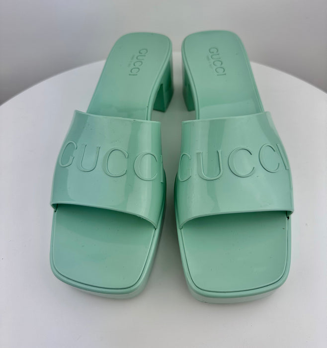 Gucci Rubber Slide Sandal in Mint Green