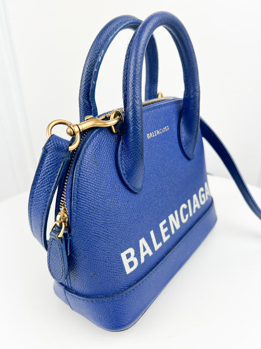 Balenciaga Grained Calfskin S Ville Top Handle Bag Royal Bleu