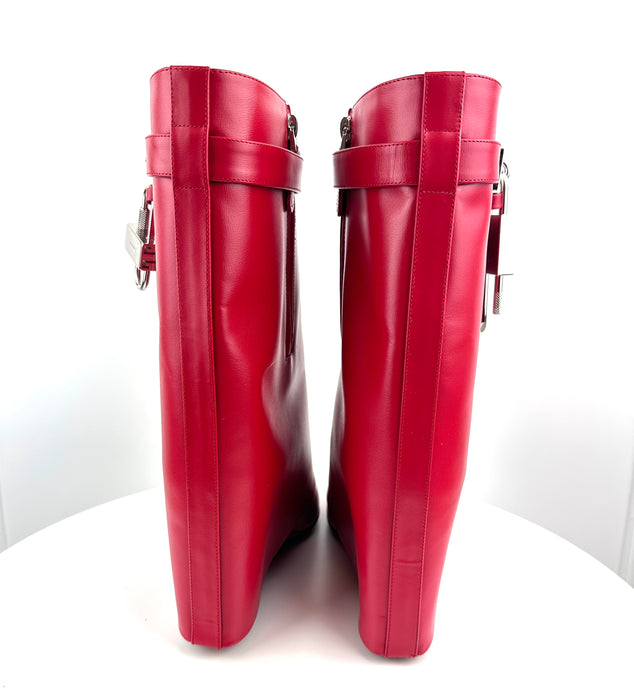 Givenchy Shark Lock Ankle Boots in Red Leather