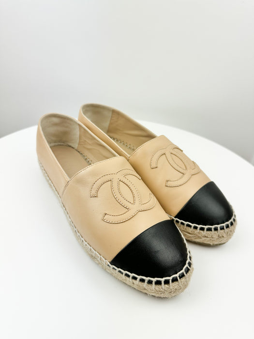 Chanel Lambskin CC Espadrilles nude