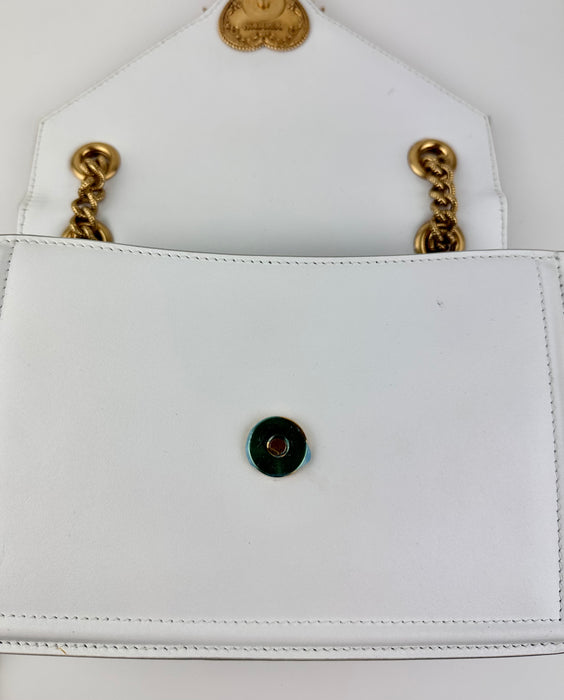 Dolce and Gabbana Small Smooth Calfskin Devotion Bag in White