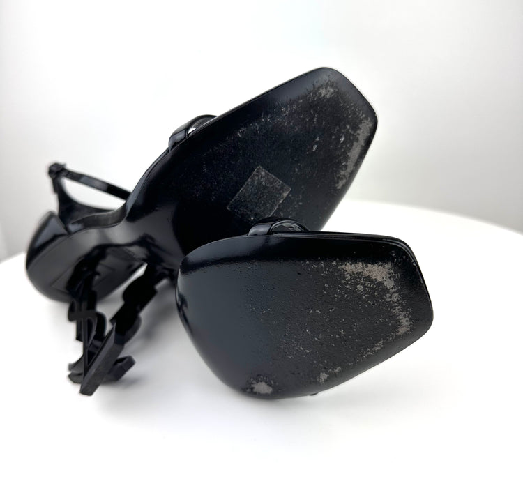 Saint Laurent Patent Opyum Sandals in All Black