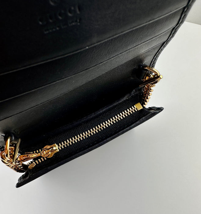 Gucci Zumi Black Snakeskin Gold Chain Bi-fold Mini Wallet