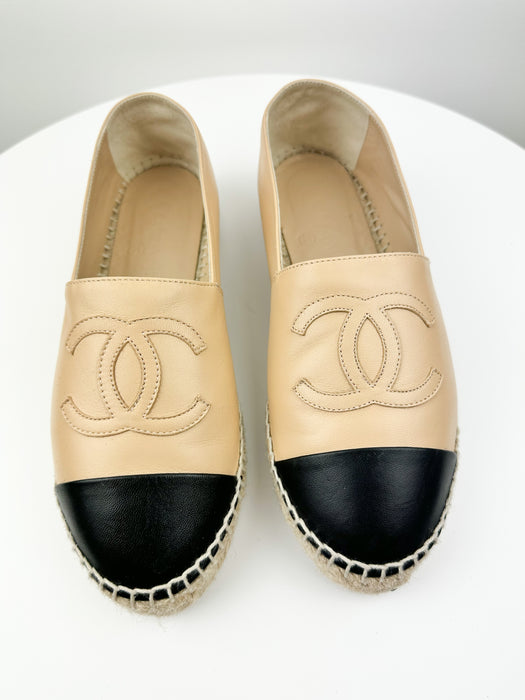 Chanel Lambskin CC Espadrilles nude