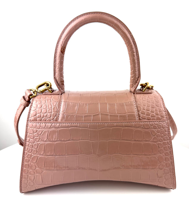 Balenciaga Hourglass Small Croc Embossed Top Handle Bag